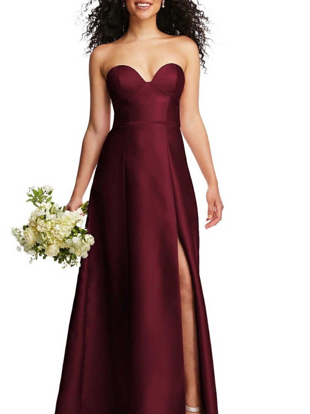 ALFRED SUNG Strapless Wine Sweetheart Gown with Side Slit